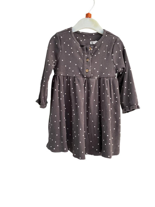 Preloved Marks & Spencer - Gray White Polka Dot Ribbed Long-sleeved Dress (9-12m)