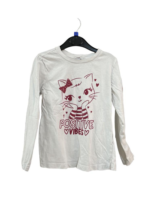 Preloved BluKids - White Positive Vibes Cat Long-sleeved T Shirt (6-7y)
