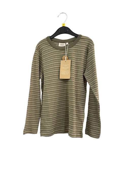 Preloved Wheat - Olive Green Stripe Long-sleeved Organic Cotton Shirt, NEW With Tags, 122 Cm (7-8y)