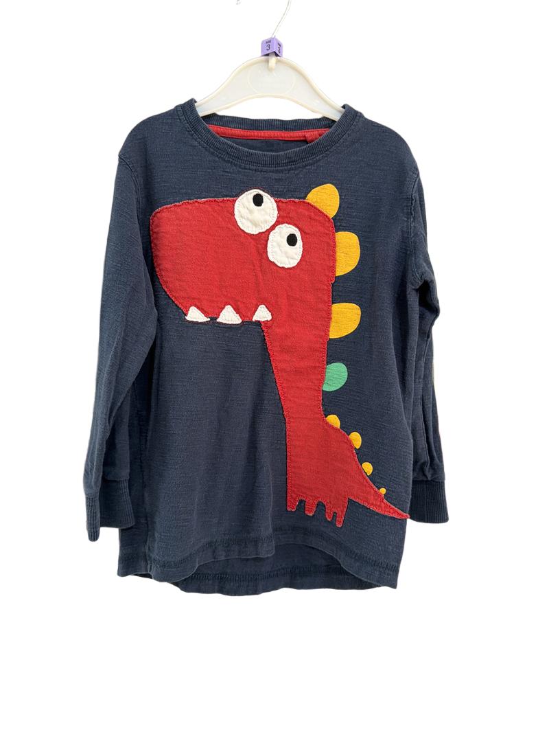 Preloved Next - Navy Red Dinosaur Appliqué Long-sleeved T Shirt (3-4y)