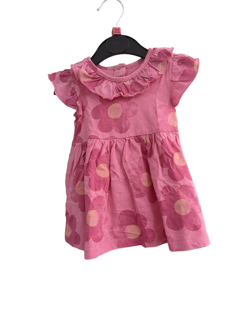 Preloved Matalan Retail Ltd - Pink Floral Print Flutter Sleeve Dress (0-3m)