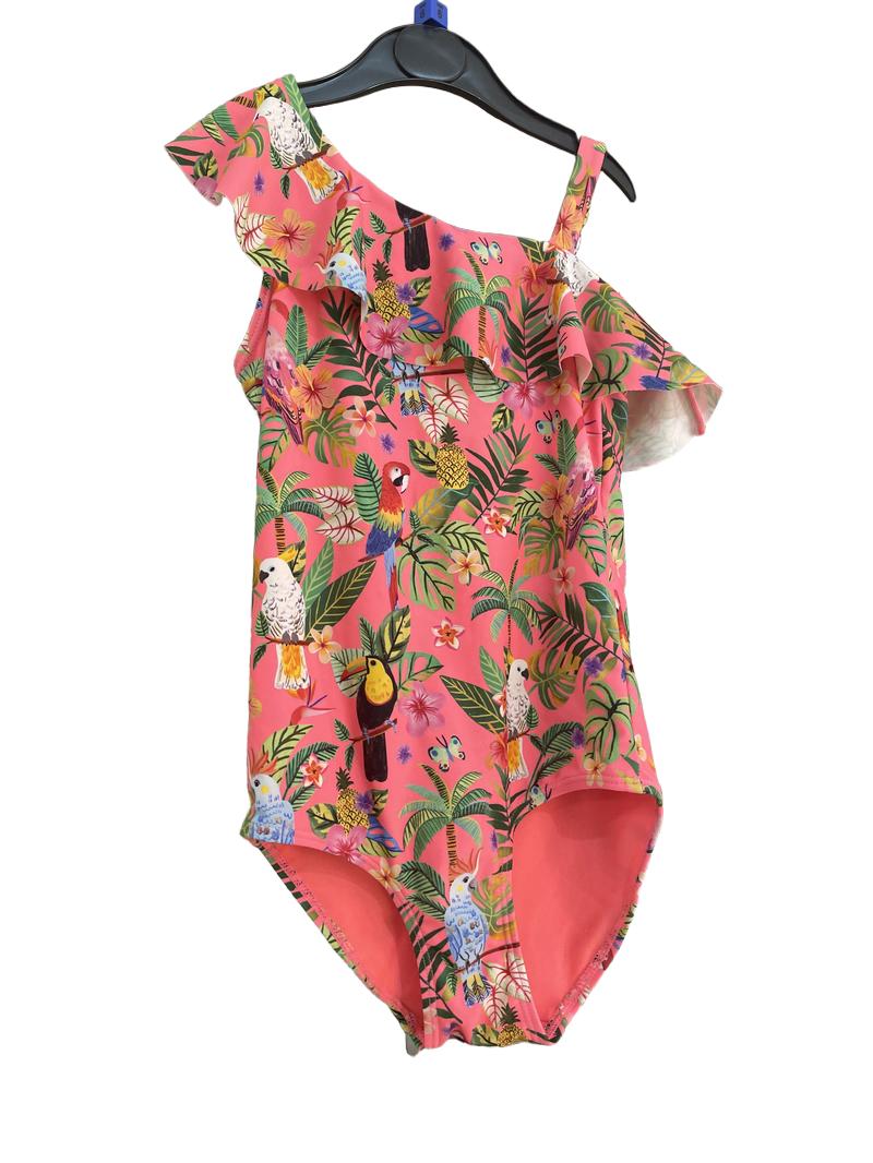 Preloved H&M - Bright Pink Tropical Bird Print Swimsuit. (6-7y)