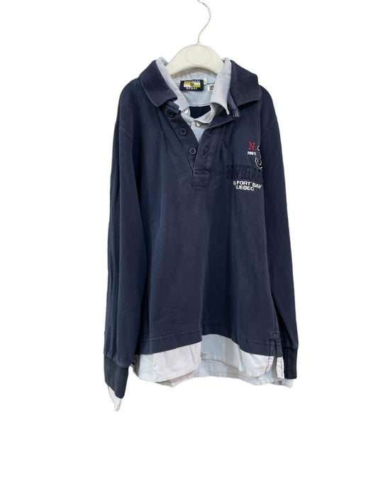 Preloved Navigare Sport - Navy Long-sleeved Polo Shirt With Mock Button Down Shirt, Small (8-9y)