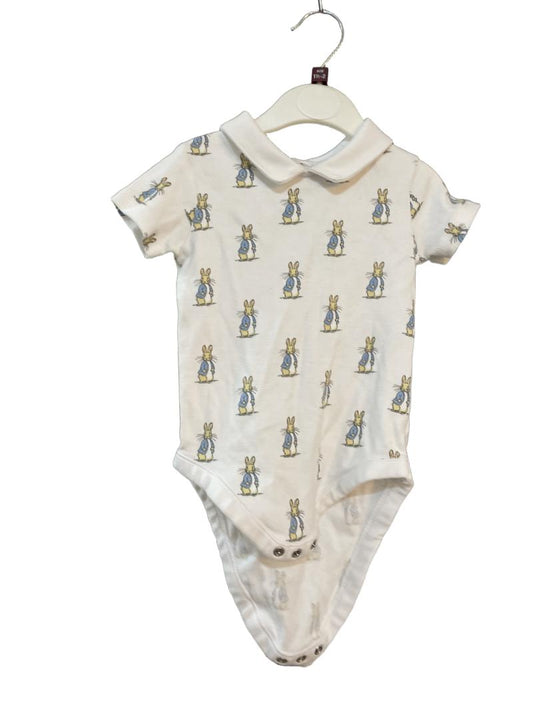 Preloved Peter Rabbit - White Peter Rabbit Print Short-sleeved Bodysuit With Collar (18-24m)