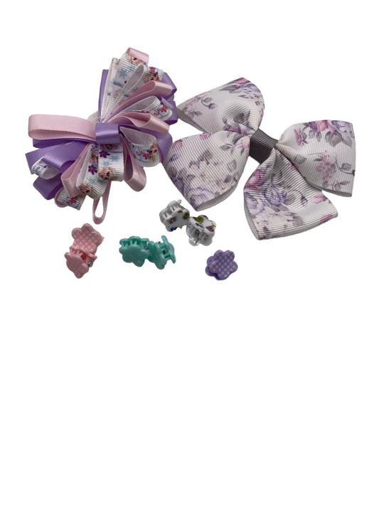 Preloved Unknown Brand - Purple White Pink Frozen Bow And Tiny Hair Clip Set, NEW In Package - Accessories