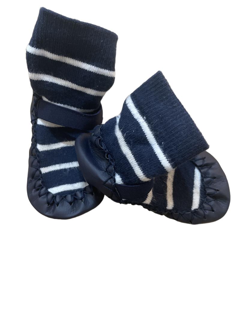 Preloved Polarn O. Pyret - Black/Navy/White Stripe Moccasins (1-2)