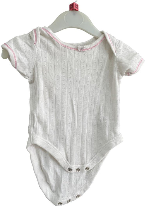 Preloved Mothercare - White Pointelle Top With Pink Accents (0-3m) - Top