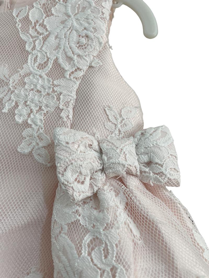 Preloved Monsoon - Pink White Lace Satin Dress (6-12m)