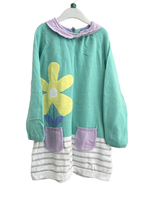 Preloved Marks & Spencer - Green Flower Knit Long-sleeved Dress (5-6y) - Dress
