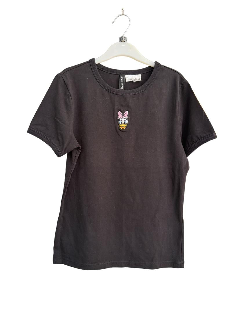 Preloved H&M - Divided Black Daisy Duck Disney T Shirt, Size Small (12-13y)