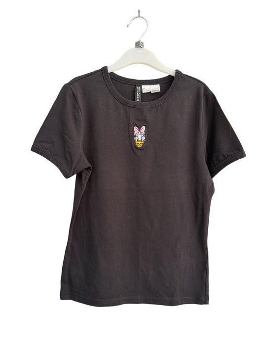Preloved H&M - Divided Black Daisy Duck Disney T Shirt, Size Small (12-13y)