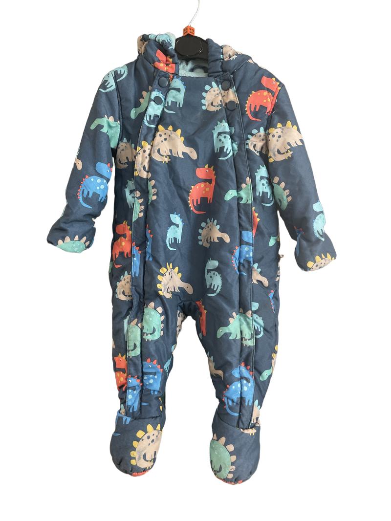 Preloved Marks & Spencer - Blue Dinosaur Print Fleece-lined Pram Suit (9-12m)