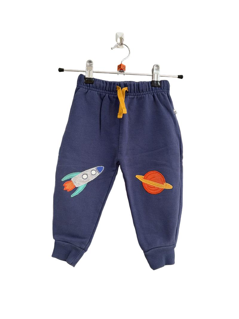 Preloved Frugi - Navy Blue Space Appliqué Joggers (9-12m)