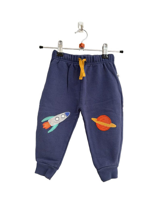 Preloved Frugi - Navy Blue Space Appliqué Joggers (9-12m)