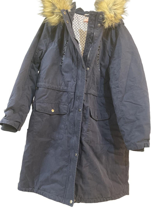 Preloved Jigsaw Junior - Black Hooded Jacket With Star Lining And Fur Lined Hood (12-13y)