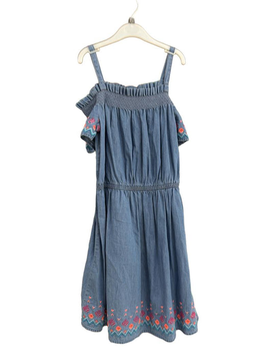 Preloved Here + There - Blue Chambray Off Shoulder Smocked Dress (12-13y)