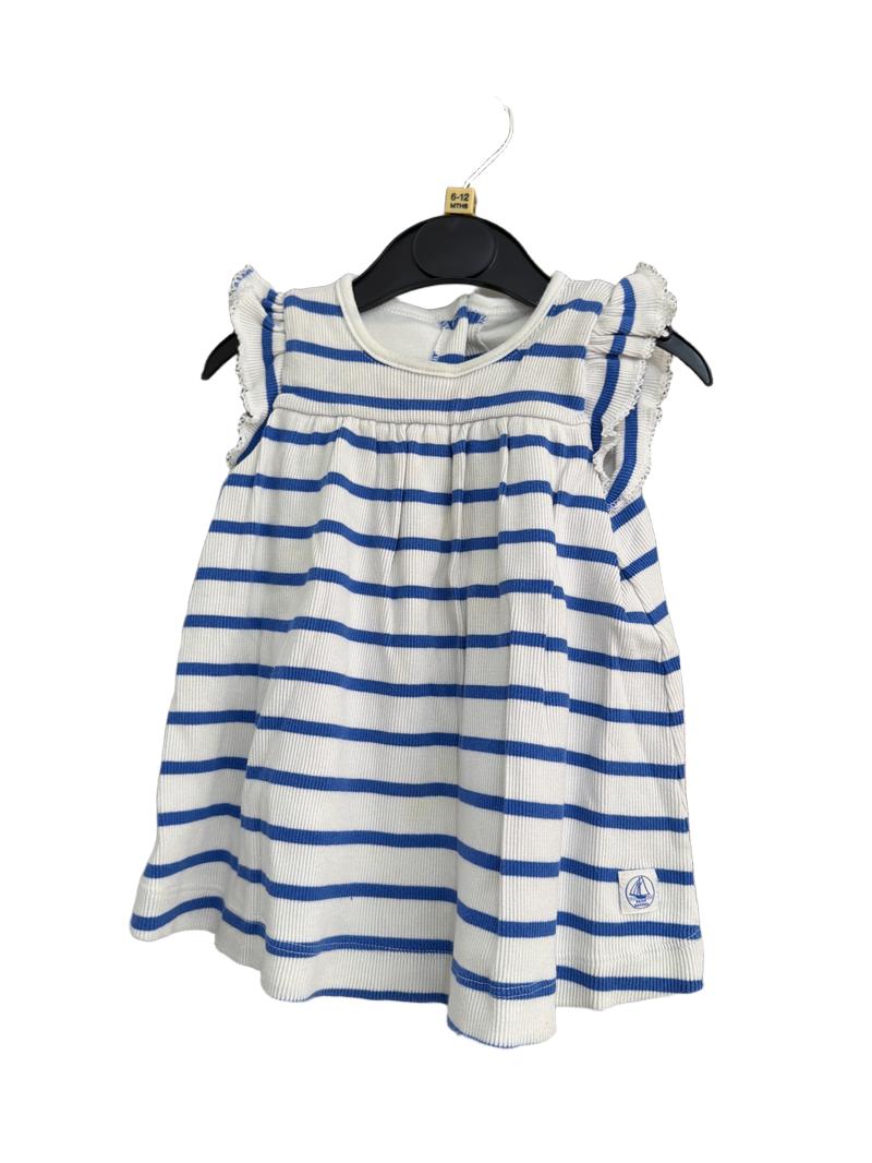 Preloved Petit Bateau - Blue White Striped Dress (6-12m)
