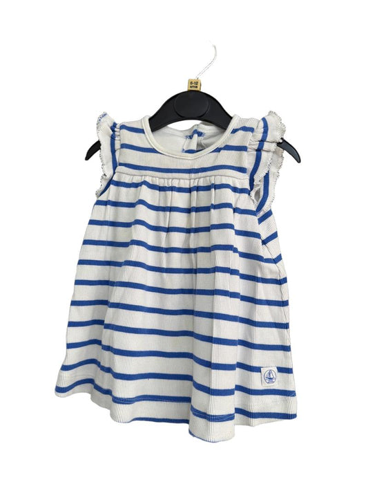 Preloved Petit Bateau - Blue White Striped Dress (6-12m)
