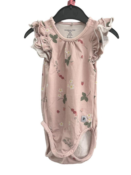 Preloved Polarn O. Pyret - Pink Floral Sleeveless Bodysuit (0-3m)