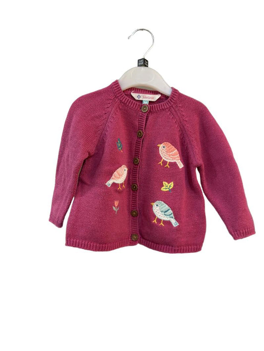 Preloved John Lewis - Pink Knit Bird Embroidery Button Cardigan (3-6m)