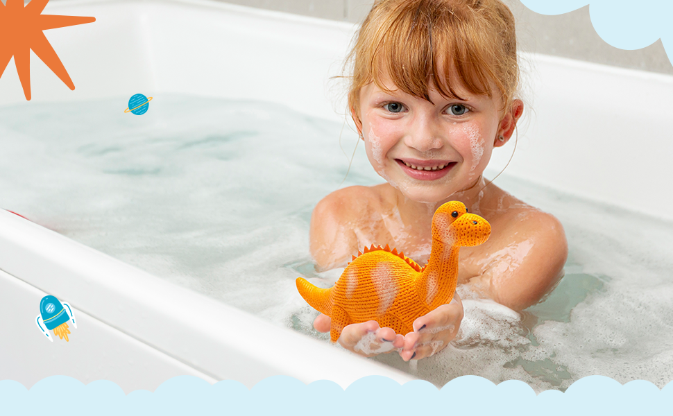 Dinosaur Toy, Bath Toy and Teether Rubber Orange Diplodocus