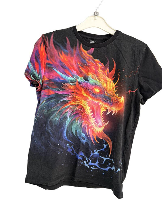 Preloved Next - Black Fire Dragon T Shirt (12-13y)
