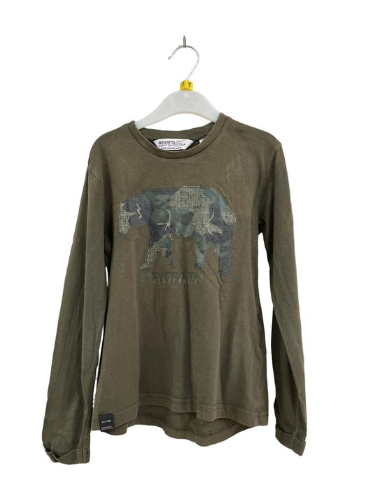 Preloved Regatta Great Outdoors - Green Bear Graphic Long-sleeved T Shirt (7-8y)