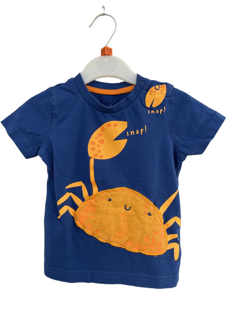 Preloved Mothercare - Navy Orange Crab Applique T Shirt (9-12m)