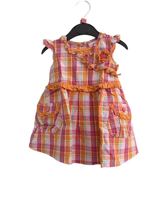 Preloved Cherokee - Pink Orange Madras Plaid Check Sleeveless Dress (Newborn)