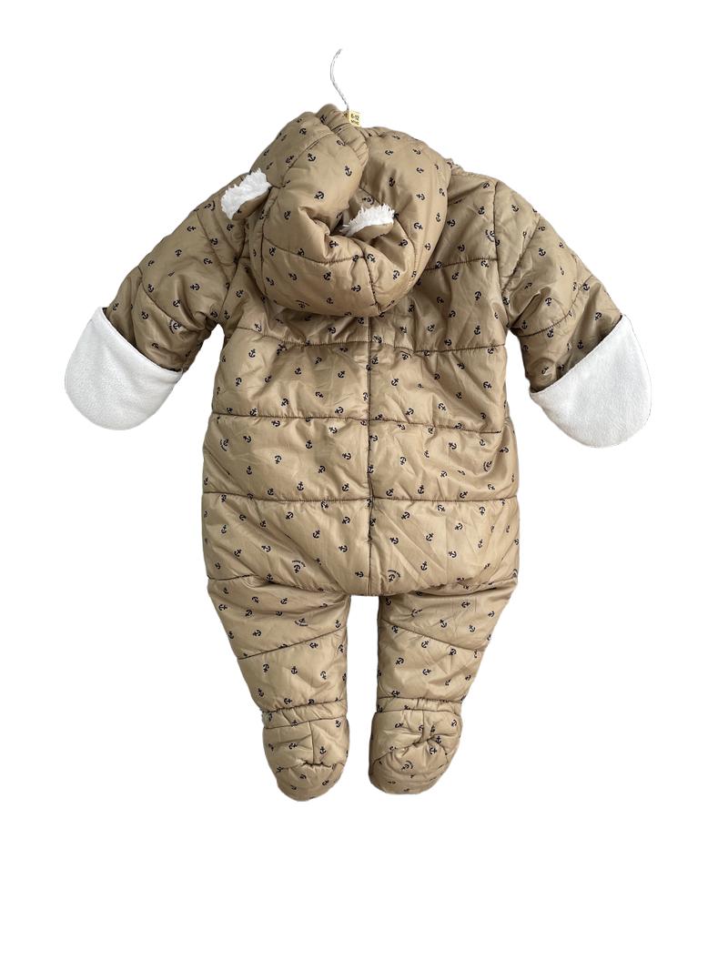 Preloved Petit Bateau - Beige Navy Anchor Pram Suit (6-12m)