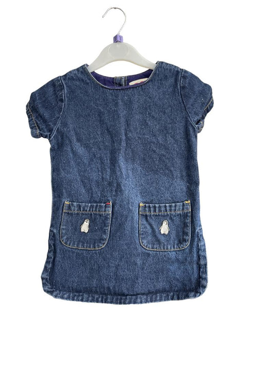 Preloved Tootsa MacGinty - Denim Sheath Dress With Penguin Appliques (3-4y)