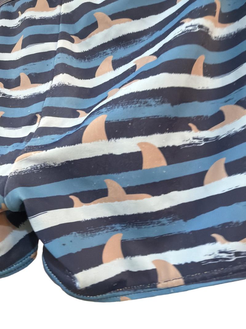 Preloved John Lewis - Boy's Swim Shorts Blue Multi Stripes With Sharks (10-11y)
