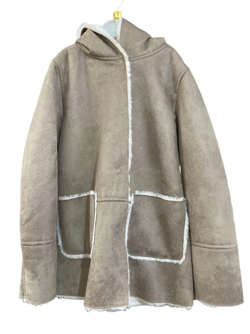 Preloved Mango - Jacket - Beige Suede Faux Sheepskin Hooded Pocket Coat (7-8y)