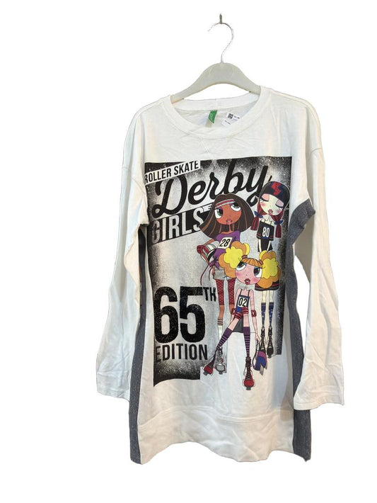 Preloved United Colors Of Benetton - White Roller Skate Derby Graphic Long-sleeved T Shirt (10-11y)