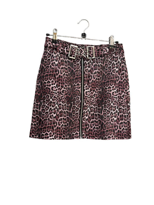 Preloved River Island - Pink Leopard Print Faux Leather Mini Skirt (11-12y)