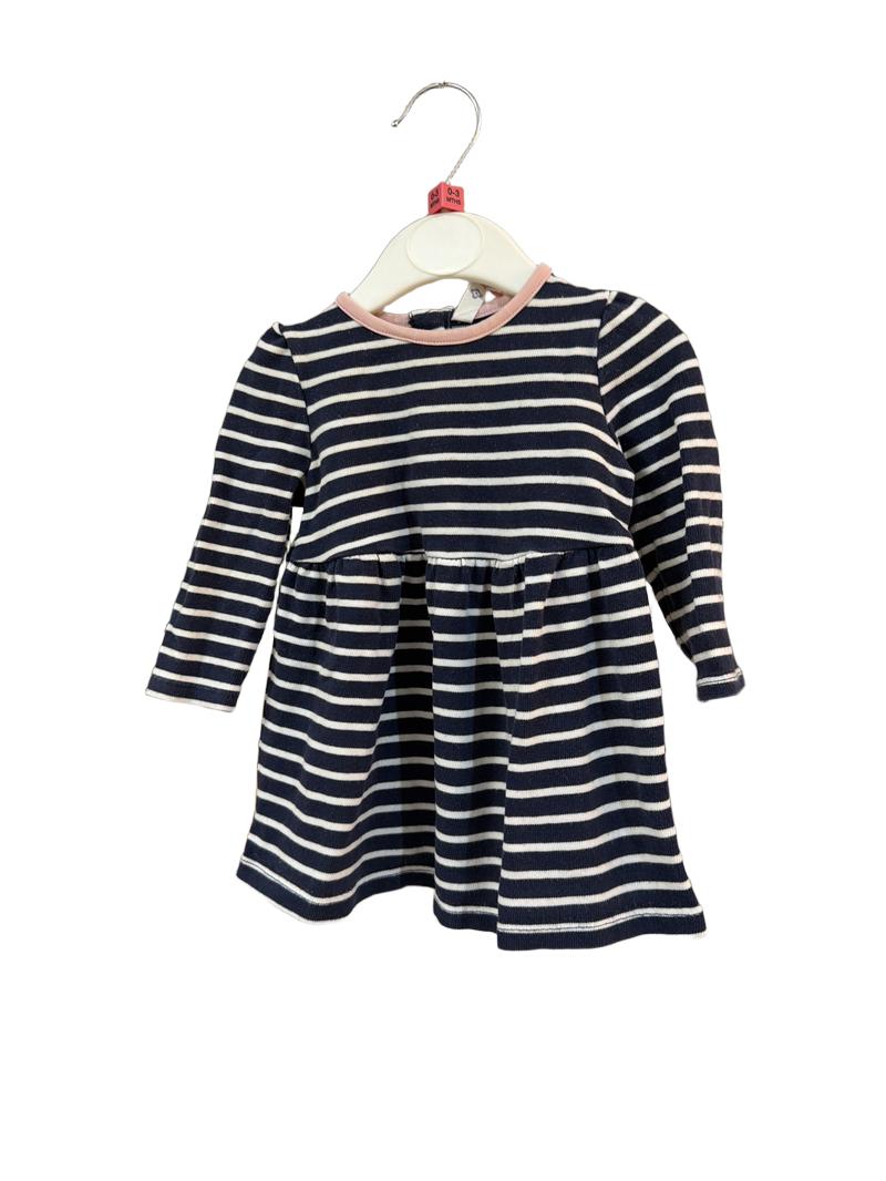 Preloved John Lewis - Navy Stripe Long-sleeved Dress (0-3m)