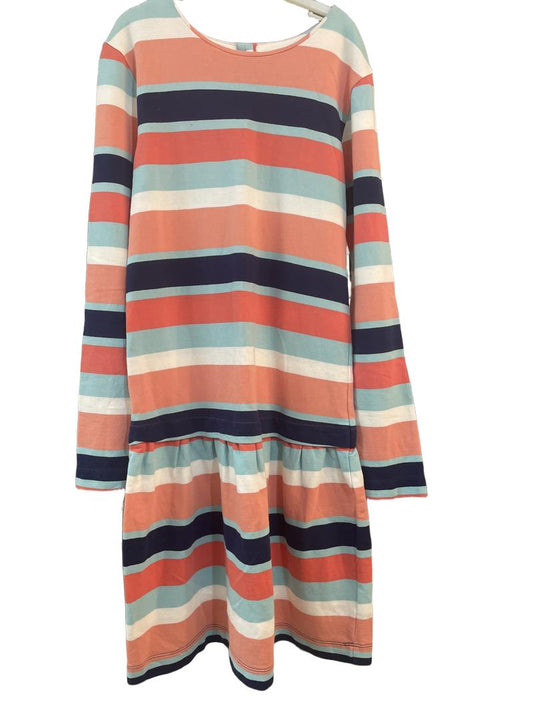 Preloved John Lewis - Coral Blue Stripe Long-sleeved Dress (12-13y)