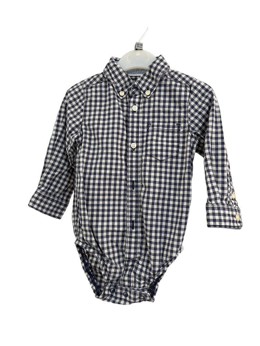 Preloved Carter's - Navy White Check Button Down Long-sleeved Bodysuit (12-18m)