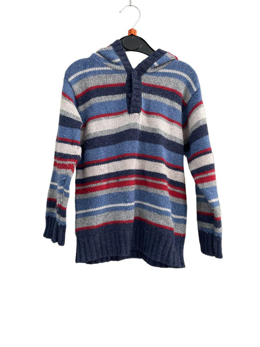 Preloved Jojo Maman Bebe - Blue Gray Red Striped Half Button Hoodie Jumper (4-5y)