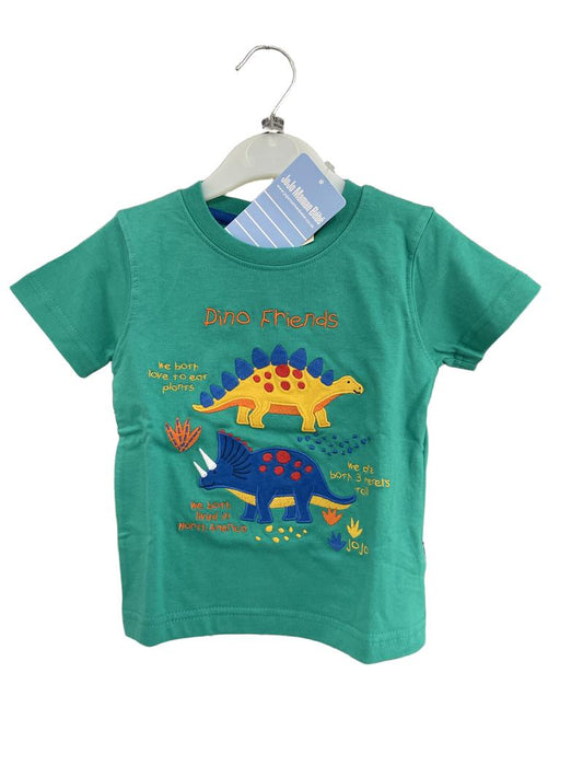 Preloved Jojo Maman Bebe - Green Dino Friends Embroidered T Shirt, NEW With Tags (12-18m)