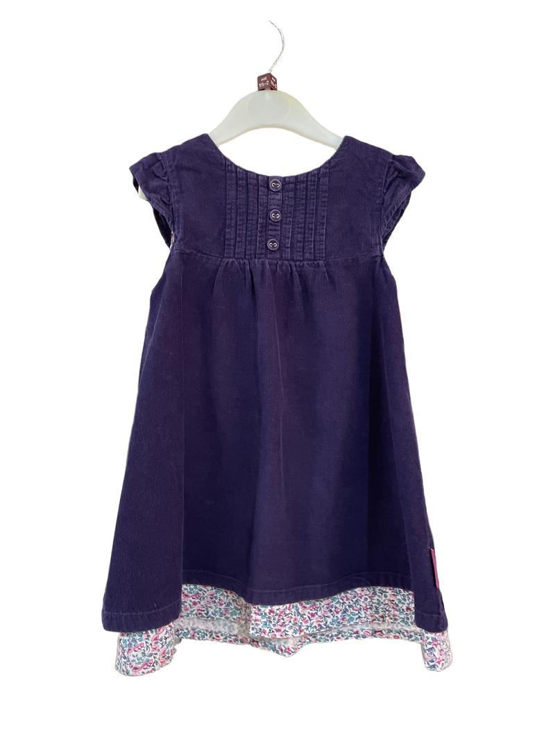 Preloved Jojo Maman Bebe - Navy Corduroy Floral Hem Dress (18-24m)