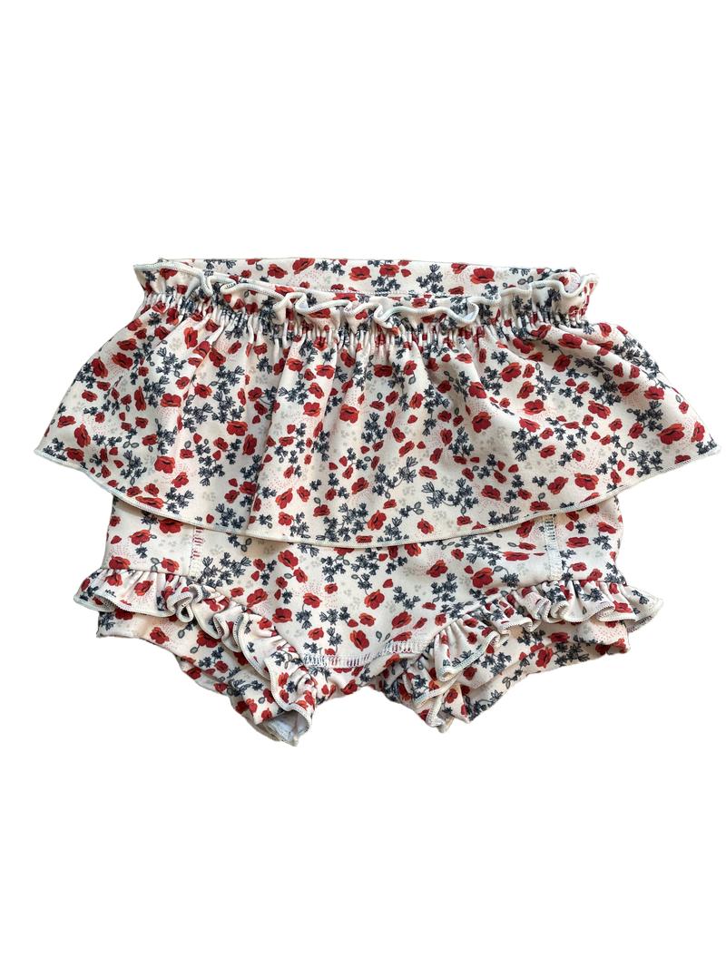 Preloved Konges Slojd - Beige Red Poppy Frill Swim Nappy Swimsuit (2-3y)