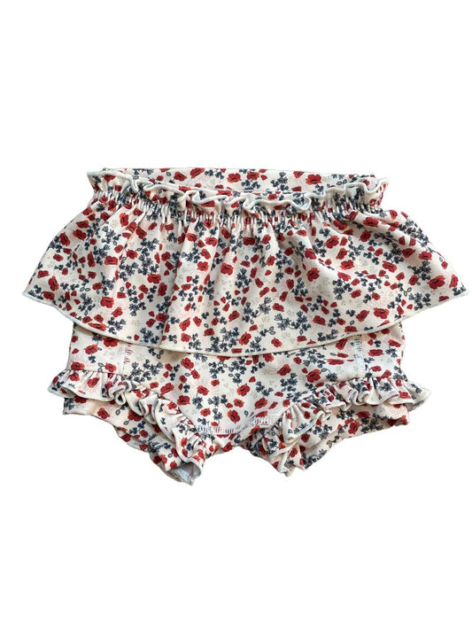 Preloved Konges Slojd - Beige Red Poppy Frill Swim Nappy Swimsuit (2-3y)