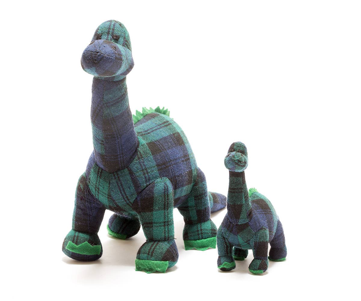 Dinosaur Teddy, Tartan Diplodocus Soft Toy Blue Green, Plaid