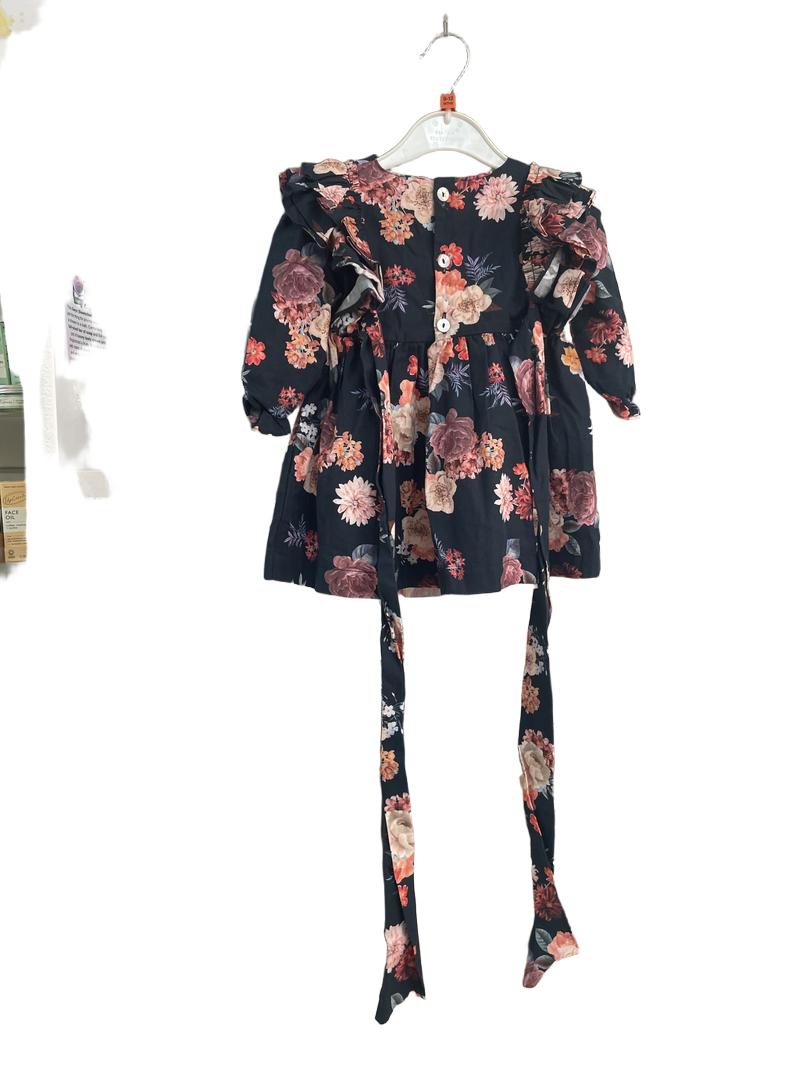 Preloved Benedita - Navy Floral Print Ruffled Long-sleeved Dress (12-18m)