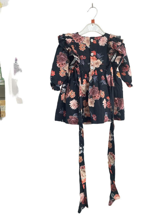 Preloved Benedita - Navy Floral Print Ruffled Long-sleeved Dress (12-18m)