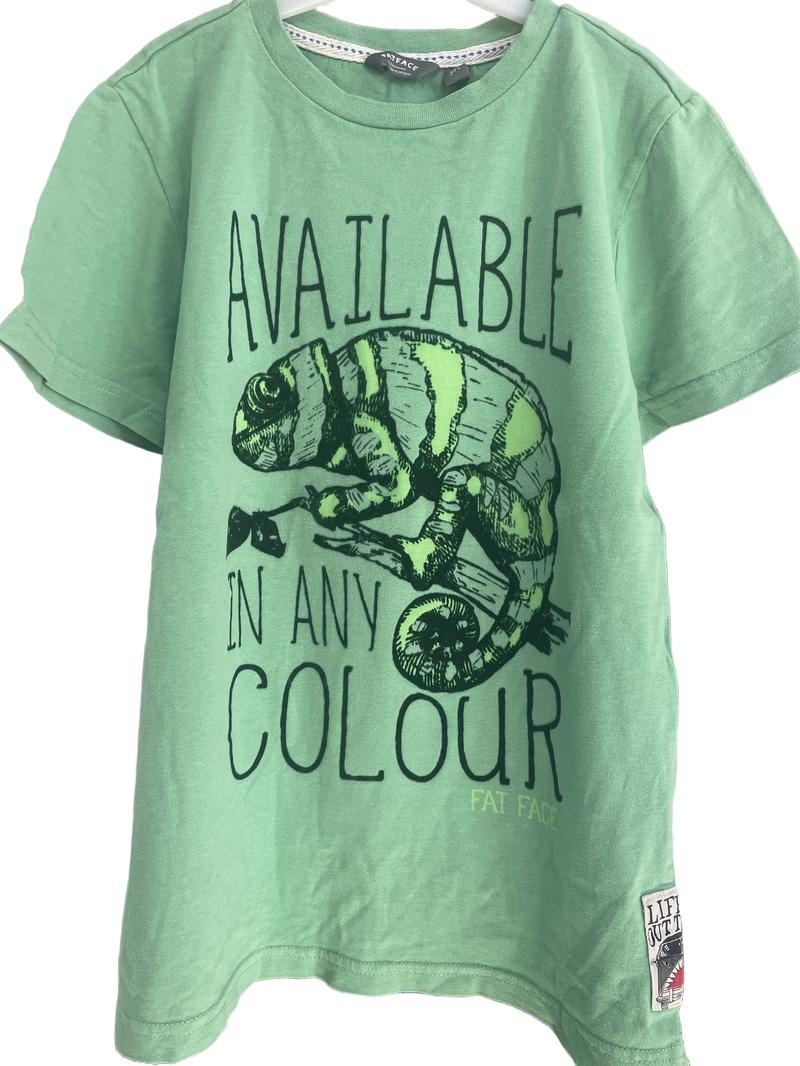 Preloved Fatface - Green Chameleon Velvet Trim T Shirt (8-9y)