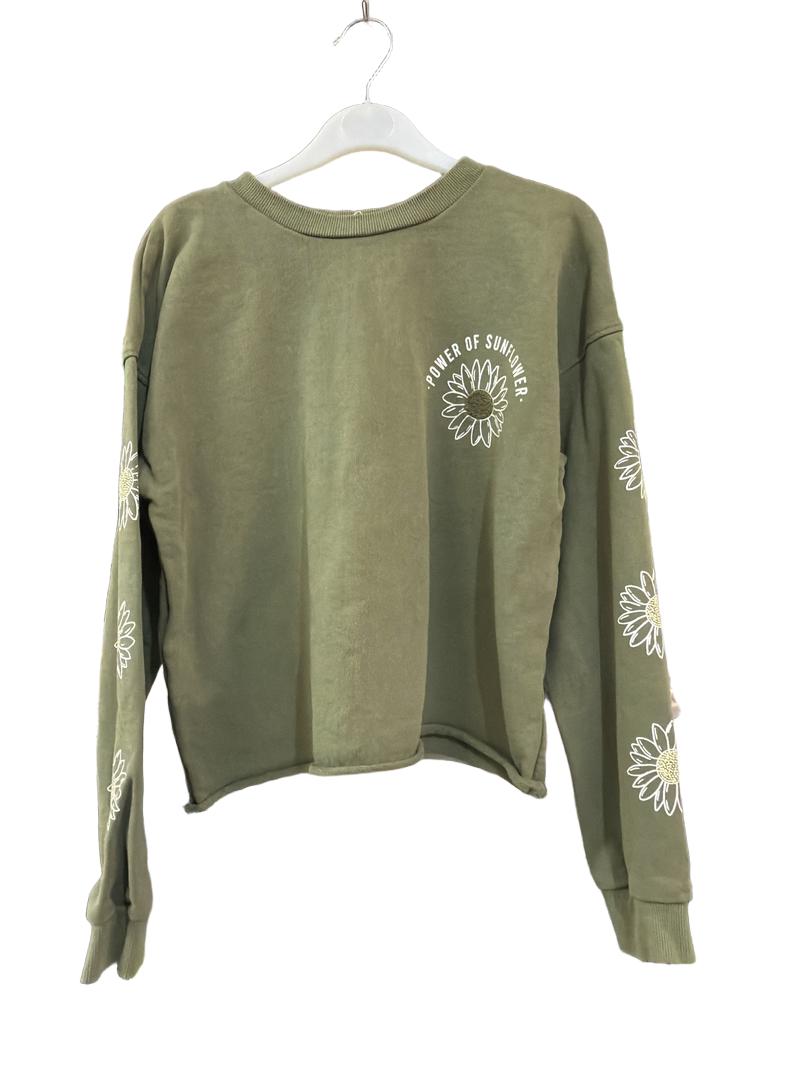 Preloved Mango - Olive Green Power Of Sunflower Cropped Sweatshirt (13-14y)