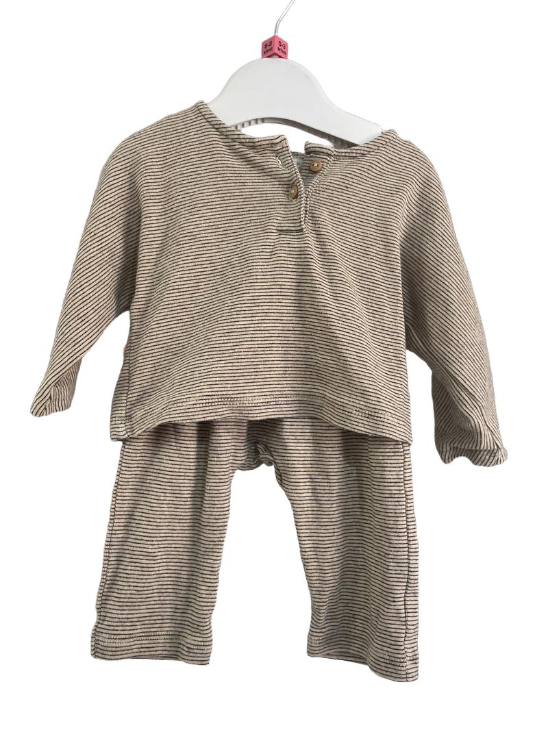Preloved Zara Kids - 1-3 Months Beige Striped Long Sleeve Top And Trousers. (0-3m)