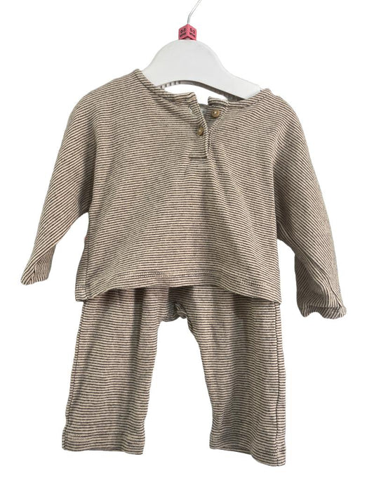 Preloved Zara Kids - 1-3 Months Beige Striped Long Sleeve Top And Trousers. (0-3m)